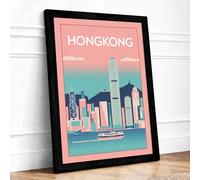 Hong Kong Harbour Framed Wall Art Print A2 Black | Ready to Hang, Premium Gi Paper, Fade-Resistant Inks, Securely Packaged, UK Made