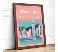 Hong Kong Harbour Framed Wall Art Print A3 Walnut | Ready to Hang, Premium Gi Paper, Fade-Resistant Inks, Securely Packaged, UK Made