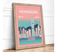 Hong Kong Harbour Framed Wall Art Print A4 Oak | Ready to Hang, Premium Gi Paper, Fade-Resistant Inks, Securely Packaged, UK Made