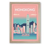 Hong Kong Harbour Modern Framed Wall Art Print A4 (29.7×21cm) Oak, Wall Decor for Living Room, Bedroom, Office & Home, Ready to Hang, Art Gift