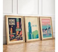 Hong Kong Icon Series Modern Set of 3 Framed Wall Art Prints A4