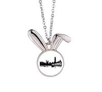 Hong Kong Night View Lake Boat Rabbit Necklace Pendant Bunny Animal Jewelry Gift