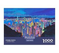 Hong Kong Nightscape Jigsaw Puzzles Puzzles for Adults Kids. 1000 Pieces Neon Skyscrapers Impossible Challenge Toy Educational Game Home Decoration for Adults& Kids Age 14 Years Up 70x50cm/1000pcs