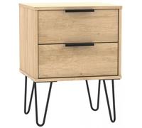 Hong Kong Oak Effect 2 Drawer Bedside Cabinet with Hairpin Legs