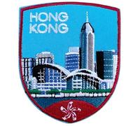 Hong_Kong Patch Embroidered Iron-on/Sew-on Badge (3 Inch) Iconic Skyline Victoria Harbour with Flag Perfect Souvenir for Travel Lovers Backpacks, Jackets, Hats, Gifts