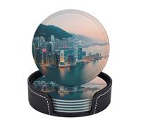 Hong Kong Print 6 Pcs Practical Functional Drink Coasters Coffee Office Home Tabletop Protection