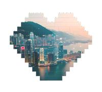 Hong Kong Print Art Brick Puzzle Heart Shaped DIY Building Blocks Set 3D Jigsaw Home Decor 53 Pieces