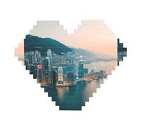 Hong Kong Print Art Brick Puzzle Heart Shaped DIY Building Blocks Set 3D Jigsaw Home Decor 82 Pieces