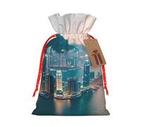 Hong Kong Print Christmas Drawstring Gift Bags,Gift Wrapping Bag for Xmas Holiday Birthday Party