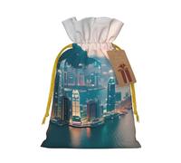 Hong Kong Print Christmas Drawstring Gift Bags,Gift Wrapping Bag for Xmas Holiday Birthday Party