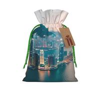 Hong Kong Print Christmas Drawstring Gift Bags,Gift Wrapping Bag for Xmas Holiday Birthday Party