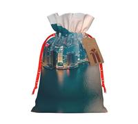 Hong Kong Print Christmas Drawstring Gift Bags Holiday Party Xmas Birthday Favors Present Sacks