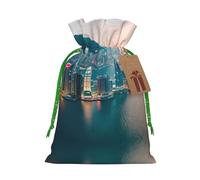 Hong Kong Print Christmas Drawstring Gift Bags Holiday Party Xmas Birthday Favors Present Sacks