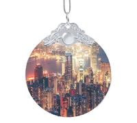 Hong Kong Print Christmas Hanging Ornament, Glass Round Pendant For Xmas Tree Festive Holiday Home Decor