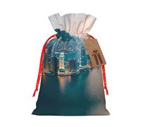 Hong Kong Print Drawstring Pouches For Gifts,Reusable Fabric Gift Bags,For Holiday And Party Presents