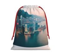 Hong Kong Print Gift Drawstring Bag Reusable For Holiday Party Favors Birthday Presents Pouch