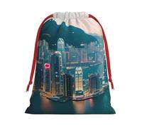 Hong Kong Print Gift Drawstring Decor Bag For Holiday Party Favors Birthdays Anniversaries Pouch