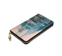 Hong Kong Print Premium Leather Zip Around Wallet for Men and Women Checkbook Cover RFID Blocking
