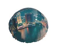 Hong Kong Print Reusable Spa Salon Shower Cap For All Hair Lengths With Lining Elastic Band