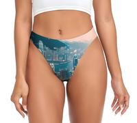 Hong Kong Print Stretchy G-String Thong For Women Low Rise Breathable For Daily Wear Occasions Black