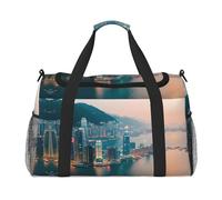 Hong Kong print Weekender Overnight Carry On Bag Gym Luggage Bag Duffel Bag for Travel Women, Black, One Size