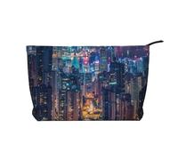 Hong Kong Printed Corduroy Makeup Bag for Travel & Daily Use, Stylish Pouch Purse Case Cosmetic Bags Organizer for Women