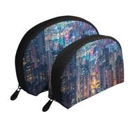 Hong Kong Printed Makeup Bags 2-Piece Portable Shell Travel Toiletry Bag Cosmetic Organizer Bag for Women
