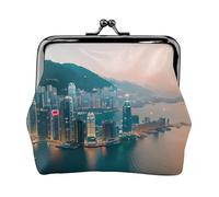 Hong Kong Printed Microfiber PU Leather Wallet Kiss Lock Mini Pouch for Lipstick Key Change Organization