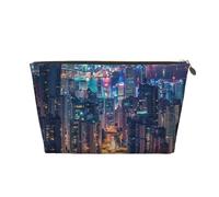 Hong Kong Printed Toiletry Bag for Women Girl Portable Travel Cosmetic Bag Leather Makeup Pouch Organizer with Gold Zipper