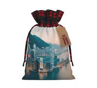 Hong Kong Printing Color Matching Plaid Christmas Bag With Drawstring For Christmas Birthdays Party,4.7x6.9 Inch