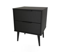 Hong Kong Ready Assembled Matt Black 2 Drawer Bedside Chest (H)505mm (W)395mm (D)415mm