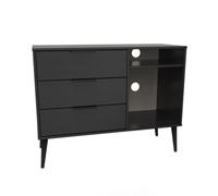 Hong Kong Ready Assembled Matt Black Media Unit With 2 Shelves & 3 Drawers, (H)97Cm X (W)74Cm X (D)39.5Cm