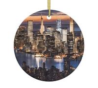 (Hong Kong) Round Ceramic Christmas Ornament Hanging Double-Sided Printed Xmas Tree Pendant for Holiday Party Home Decor