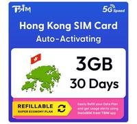 Hong Kong SIM Card | 3GB Super Economy Refillable Plan! Auto Activating 30 Day Validity | 5G Speed + Hotspot | Data-Only No Phone Number