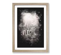 Hong Kong Skyline Abstract Paint Splash Framed Print | A2 Oak Framed Wall Art | Ready to Hang | Abstract Cityscape Picture | Living Room Bedroom Lounge Office