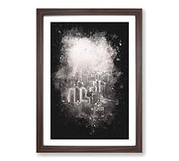 Hong Kong Skyline Abstract Paint Splash Framed Print | A2 Walnut Framed Wall Art | Ready to Hang | Abstract Cityscape Picture | Living Room Bedroom Lounge Office