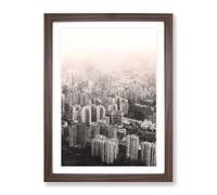 Hong Kong Skyline Abstract Painting Modern Framed Print | A3 Walnut Framed Wall Art | Ready to Hang | Abstract Cityscape Picture | Living Room Bedroom Lounge Office