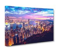 Hong Kong Skyline at Sunset Canvas Wall Art Print 30x20 Inch | Ready to Hang, Gallery Wrapped, Fade-Resistant Inks, Securely Packaged, UK Made