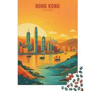 Hong Kong Skyline at Sunset Jigsaw Puzzle 1000 Pieces, Famous Building Scenic Print, Matte Printed Jigsaw, Mindful Activity for Home Décor Fans, Gift Idea, 70x50cm/1000pcs