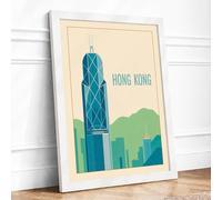 Hong Kong Skyline Framed Wall Art Print A3 White | Ready to Hang, Premium Gi Paper, Fade-Resistant Inks, Securely Packaged, UK Made
