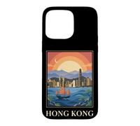 Hong Kong Skyline Harbor Sunset Junk Boat Graphic Case for iPhone 15 Pro Max
