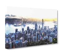 Hong Kong Skyline in China Canvas Print | Gallery Wrapped 30mm Frame Wall Art | 30x20 inches | Ready to Hang | Modern Cityscape Picture | Living Room Bedroom Lounge Office