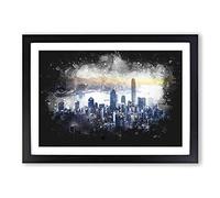 Hong Kong Skyline in China Paint Splash Framed Print | A2 Black Framed Wall Art | Ready to Hang | Modern Cityscape Picture | Living Room Bedroom Lounge Office