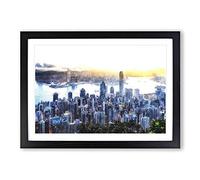 Hong Kong Skyline in China Painting Framed Print | A2 Black Framed Wall Art | Ready to Hang | Modern Cityscape Picture | Living Room Bedroom Lounge Office