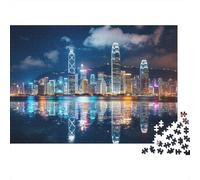 Hong Kong Skyline Jigsaw Puzzles 1000 Piece Recyclable Night View Puzzle for Elderly Educational Game Decompression Ideal for Holiday Blessings Gift 70x50cm/1000pcs