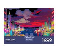 Hong Kong Skyline Jigsaw Puzzles Puzzle for Adults Kids. 1000 Piece Red Sunset Glow Impossible Challenge Toy Educational Games Home Decoration for Adults& Kids Age 14 Years Up 70x50cm/1000pcs