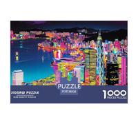 Hong Kong Skyline Jigsaw Puzzles Puzzle for Adults Kids. 1000 Pieces Night Lights Impossible Challenge Toy Educational Games Home Decoration for Educational Games Gifts 38x26cm/1000pcs