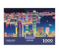 Hong Kong Skyline Jigsaw Puzzles Puzzle for Adults Kids. 1000 Pieces Vibrant Lights Whimsical Challenge Toy Educational Game Home Decoration for Adults& Kids Age 14 Years Up 52x38cm/1000pcs