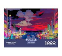 Hong Kong Skyline Jigsaw Puzzles Puzzles for Adults Kids. 1000 Piece Red Sunset Glow Impossible Challenge Toy Educational Game Home Decoration for Adults& Kids Age 14 Years Up 52x38cm/1000pcs