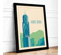 Hong Kong Skyline Modern Framed Wall Art Print A2 (59.4×42cm) Black, Wall Decor for Living Room, Bedroom, Office & Home, Ready to Hang, Art Gift